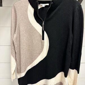 Chico's Black and Cream Wave Pattern Sweater